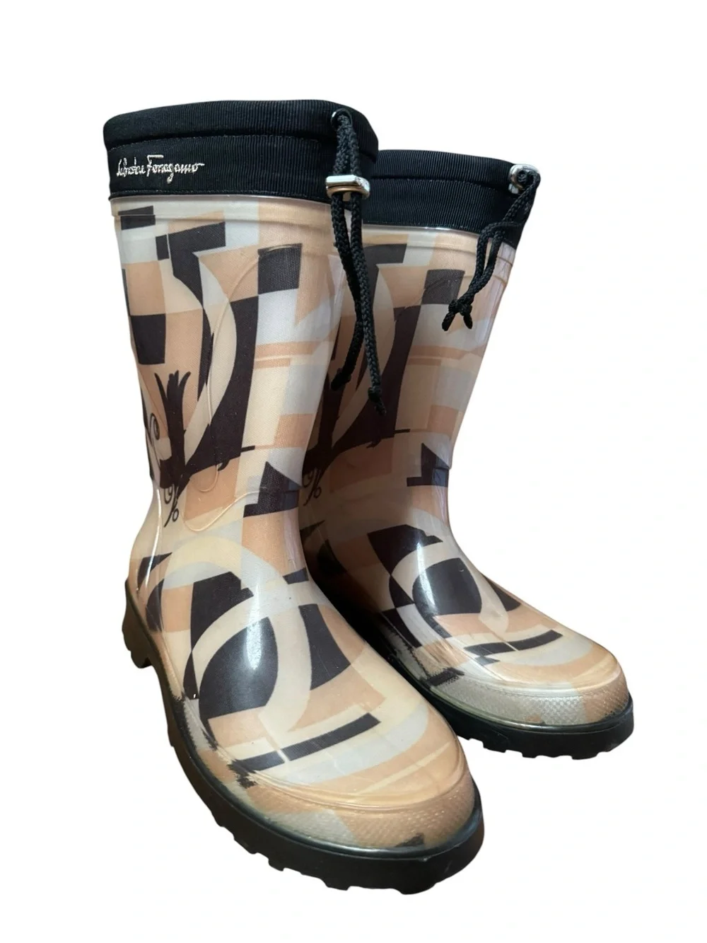 Like New Y2K Salvatore Ferragamo Graphic Rain Boots